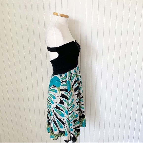 Tricia Fix Black Teal Peacock Strapless Sundress Size Small - Picture 7 of 13